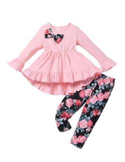 puseky Baby Mädchen Kleidung 2-3 Jahre Kleinkind Mädchen Ruffle Outfits Bowknot Shirt Kleid Tops und Floral Hosen Kleidung Sets von puseky