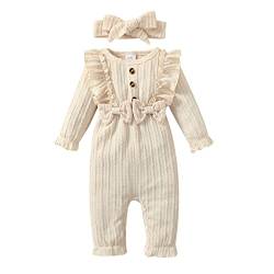 puseky Baby Mädchen Set Baby Mädchen Herbst Kleidung Rundhals Rüschen Outfits Baumwolle Jumpsuit von puseky