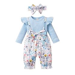 puseky Baby Mädchen Set Baby Mädchen Herbst Kleidung Rundhals Rüschen Outfits Jumpsuit Bogen Bodysuit Set von puseky