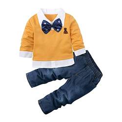 puseky Kleinkind Baby Jungen Fliege Hemd Tops + Denim Hose Gentleman Kleidung Outfits 4-5 Jahre von puseky