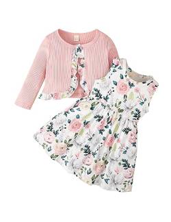 puseky Kleinkind Baby Mädchen Kleider und Strickjacke Set Baby Girl Floral Print Ärmelloses Kleider und Mantel Set 6-12 Monate von puseky