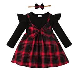 puseky Kleinkind Mädchen Kleid Kleinkind Mädchen Langarm Schleife Ruffle Fake Camisole Kleid Mode Plaid Print Patchwork Kleid von puseky