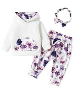 puseky Neugeborenes Baby Mädchen Kleidung Floral Hoodie Sweatshirt Tops mit Tasche Blume Hose Outfits Set 0-3 Monate von puseky