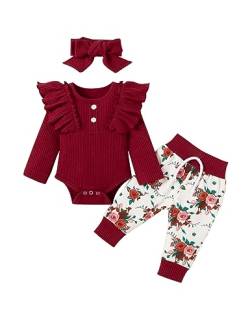 puseky Neugeborenes Baby Mädchen Kleidung Geraffte Lange Ärmel Strampler Floral Hosen Stirnband Mädchen Outfits Set von puseky