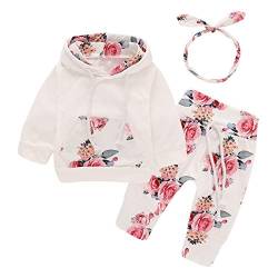 puseky Neugeborenes Baby Mädchen Langarm Floral Hoodie Sweatshirt + Hose Kleidung Outfits Set (6-12 Monate, Weiß) von puseky
