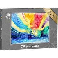 puzzleYOU Puzzle Aquarellmalerei: Mann im bunten Universum, 200 Puzzleteile, puzzleYOU-Kollektionen Kunst & Fantasy von puzzleYOU