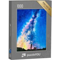 puzzleYOU Puzzle Aquarellmalerei: Mann sammelt Sterne, 1000 Puzzleteile, puzzleYOU-Kollektionen Fantasy von puzzleYOU