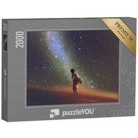 puzzleYOU Puzzle Ein junger Mann blickt in den Nachthimmel, 2000 Puzzleteile, puzzleYOU-Kollektionen Astronomie von puzzleYOU