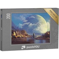 puzzleYOU Puzzle Einsame Frau mit Blick auf eine andere Erde, 200 Puzzleteile, puzzleYOU-Kollektionen Fantasy von puzzleYOU