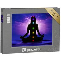 puzzleYOU Puzzle Frau, die Yoga macht, sieben Chakrapunkte, 1000 Puzzleteile, puzzleYOU-Kollektionen Chakra, Menschen von puzzleYOU