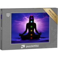 puzzleYOU Puzzle Frau, die Yoga macht, sieben Chakrapunkte, 48 Puzzleteile, puzzleYOU-Kollektionen Chakra, Menschen von puzzleYOU