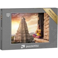 puzzleYOU Puzzle Frau am Virupaksha-Tempel in Hampi, Indien, 48 Puzzleteile, puzzleYOU-Kollektionen Indien von puzzleYOU