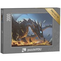 puzzleYOU Puzzle Frau greift nach dem Drachen, Fantasieszene, 2000 Puzzleteile, puzzleYOU-Kollektionen Drache, Fantasy, Tiere aus Fantasy & Urzeit von puzzleYOU