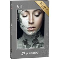 puzzleYOU Puzzle Frau mit mineralischer Maske, schwarz-weiß, 500 Puzzleteile, puzzleYOU-Kollektionen Fotokunst, Moderne Puzzles von puzzleYOU