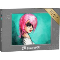 puzzleYOU Puzzle Frau mit pinkem Haar und Sonnenbrille, 200 Puzzleteile, puzzleYOU-Kollektionen Illustrationen von puzzleYOU