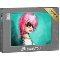 puzzleYOU Puzzle Frau mit pinkem Haar und Sonnenbrille, 2000 Puzzleteile, puzzleYOU-Kollektionen Illustrationen von puzzleYOU