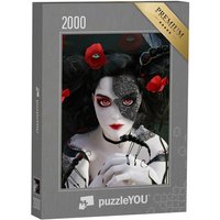 puzzleYOU Puzzle Frau mit surrealen Mohnblumen und Schmetterlingen, 2000 Puzzleteile, puzzleYOU-Kollektionen Gothik von puzzleYOU
