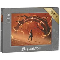 puzzleYOU Puzzle Frau vor einem seltsamen Baumtor, 1000 Puzzleteile, puzzleYOU-Kollektionen Fantasy von puzzleYOU