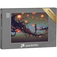 puzzleYOU Puzzle Illusorische Malerei: Mann auf einem Ast, 100 Puzzleteile, puzzleYOU-Kollektionen Fantasy, Illustrationen von puzzleYOU