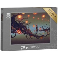 puzzleYOU Puzzle Illusorische Malerei: Mann auf einem Ast, 1000 Puzzleteile, puzzleYOU-Kollektionen Fantasy, Illustrationen von puzzleYOU
