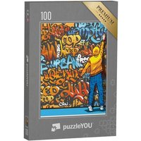 puzzleYOU Puzzle Illustration: Junger Mann beim Graffiti-sprühen, 100 Puzzleteile, puzzleYOU-Kollektionen Graffiti von puzzleYOU