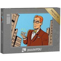 puzzleYOU Puzzle Ironische Illustration: Retro-Mann mit Smartphone, 1000 Puzzleteile, puzzleYOU-Kollektionen Comic von puzzleYOU