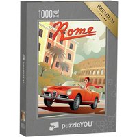 puzzleYOU Puzzle Junge Frau fährt rotes Retro-Auto, Rom, 1000 Puzzleteile, puzzleYOU-Kollektionen Vintage von puzzleYOU