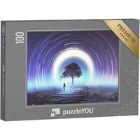 puzzleYOU Puzzle Junge Frau spielt Gitarre für den magischen Baum, 100 Puzzleteile, puzzleYOU-Kollektionen Fantasy, Illustrationen von puzzleYOU