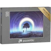 puzzleYOU Puzzle Junge Frau spielt Gitarre für den magischen Baum, 500 Puzzleteile, puzzleYOU-Kollektionen Fantasy, Illustrationen von puzzleYOU