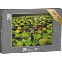 puzzleYOU Puzzle Junger Mann auf riesigem Seerosenblatt, 200 Puzzleteile, puzzleYOU-Kollektionen Fantasy, Illustrationen von puzzleYOU