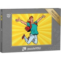 puzzleYOU Puzzle Junger Mann freut sich, Pop-Art Retro-Comic, 48 Puzzleteile, puzzleYOU-Kollektionen Comic von puzzleYOU