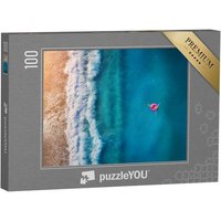 puzzleYOU Puzzle Luftaufnahme einer Frau auf einem Schwimmring, 100 Puzzleteile, puzzleYOU-Kollektionen Strand von puzzleYOU