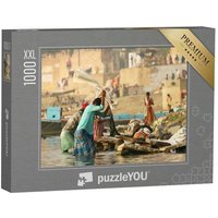 puzzleYOU Puzzle Männer beim Wäsche waschen, Dhobighat bei Varanasi, 1000 Puzzleteile, puzzleYOU-Kollektionen Indien von puzzleYOU