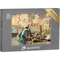 puzzleYOU Puzzle Männer beim Wäsche waschen, Dhobighat bei Varanasi, 200 Puzzleteile, puzzleYOU-Kollektionen Indien von puzzleYOU
