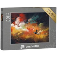 puzzleYOU Puzzle Mann auf einem Boot im Weltraum, Illustration, 1000 Puzzleteile, puzzleYOU-Kollektionen Fantasy, Kunst & Fantasy von puzzleYOU