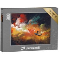 puzzleYOU Puzzle Mann auf einem Boot im Weltraum, Illustration, 2000 Puzzleteile, puzzleYOU-Kollektionen Fantasy, Kunst & Fantasy von puzzleYOU