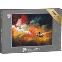 puzzleYOU Puzzle Mann auf einem Boot im Weltraum, Illustration, 48 Puzzleteile, puzzleYOU-Kollektionen Fantasy, Kunst & Fantasy von puzzleYOU