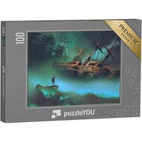 puzzleYOU Puzzle Mann auf einem Boot im Weltraum mit Wolken, 100 Puzzleteile, puzzleYOU-Kollektionen Fantasy von puzzleYOU