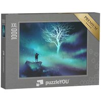 puzzleYOU Puzzle Mann auf einem Boot im Weltraum mit Wolken, 1000 Puzzleteile, puzzleYOU-Kollektionen Fantasy von puzzleYOU