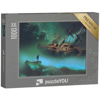 puzzleYOU Puzzle Mann auf einem Boot im Weltraum mit Wolken, 1000 Puzzleteile, puzzleYOU-Kollektionen Fantasy von puzzleYOU