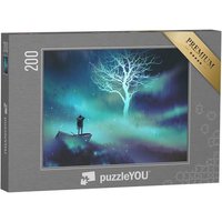 puzzleYOU Puzzle Mann auf einem Boot im Weltraum mit Wolken, 200 Puzzleteile, puzzleYOU-Kollektionen Fantasy von puzzleYOU