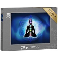 puzzleYOU Puzzle Mann im Lotussitz mit leuchtenden Chakren und Aura, 1000 Puzzleteile, puzzleYOU-Kollektionen Chakra, Menschen von puzzleYOU