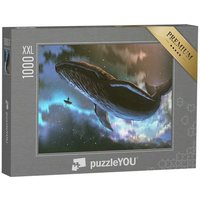 puzzleYOU Puzzle Mann in Boot und riesiger Wal fliegen im Himmel, 1000 Puzzleteile, puzzleYOU-Kollektionen Fantasy von puzzleYOU