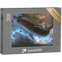 puzzleYOU Puzzle Mann in Boot und riesiger Wal fliegen im Himmel, 2000 Puzzleteile, puzzleYOU-Kollektionen Fantasy von puzzleYOU