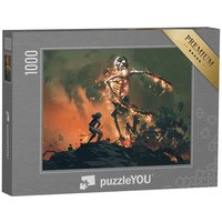 puzzleYOU Puzzle Mann mit Bogen kämpft mit einem flammenden Skelett, 1000 Puzzleteile, puzzleYOU-Kollektionen Fantasy von puzzleYOU