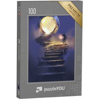 puzzleYOU Puzzle Mann mit einer Laterne auf Steintreppe, 100 Puzzleteile, puzzleYOU-Kollektionen Fantasy von puzzleYOU