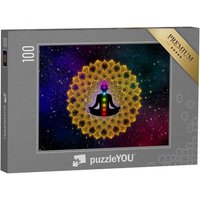 puzzleYOU Puzzle Mann mit sieben Chakren auf goldenem Mandala, 100 Puzzleteile, puzzleYOU-Kollektionen Chakra, Menschen von puzzleYOU