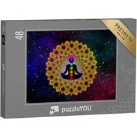 puzzleYOU Puzzle Mann mit sieben Chakren auf goldenem Mandala, 48 Puzzleteile, puzzleYOU-Kollektionen Chakra, Menschen von puzzleYOU