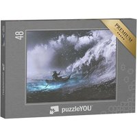 puzzleYOU Puzzle Mann rudert in einem Boot bei stürmischer See, 48 Puzzleteile, puzzleYOU-Kollektionen Fantasy von puzzleYOU