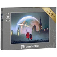puzzleYOU Puzzle Mann und seine Tochter, Blick auf Schlösser, 1000 Puzzleteile, puzzleYOU-Kollektionen Fantasy von puzzleYOU